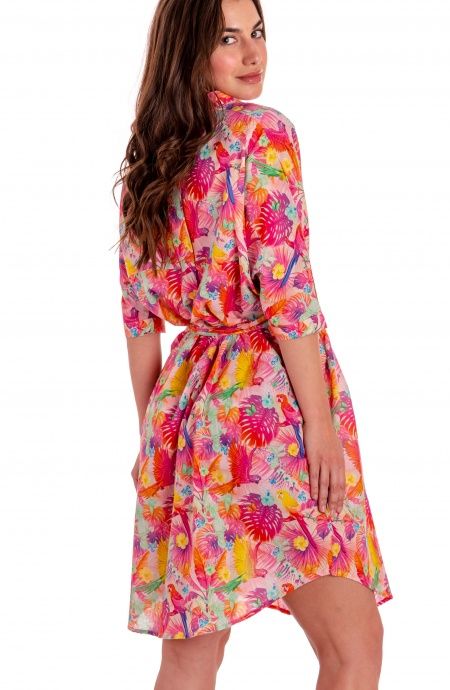 Pin Up Stars Chemisier Over In Cotone Stampa Happy Tropical Negozio
