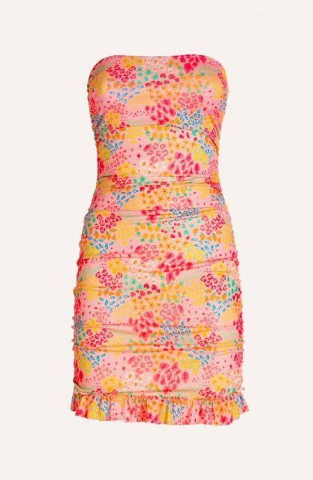 Pin Up Stars Tubino Off-Shoulders Arricciato Lurex Stampa Tutti Frutti Presa