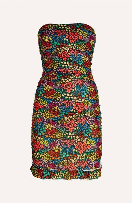 Pin Up Stars Tubino Off-Shoulders Arricciato Lurex Stampa Tutti Frutti Presa