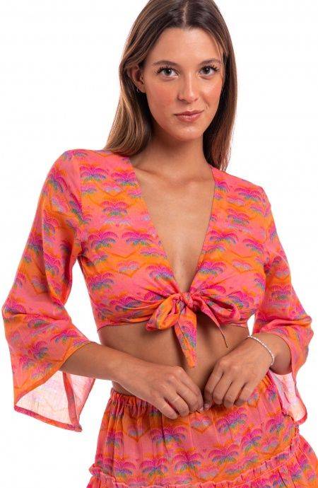 Pin Up Stars Crop Top Cotone Stampa Palmié Saldi