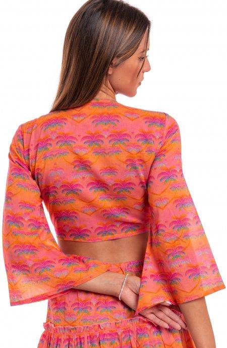 Pin Up Stars Crop Top Cotone Stampa Palmié Saldi