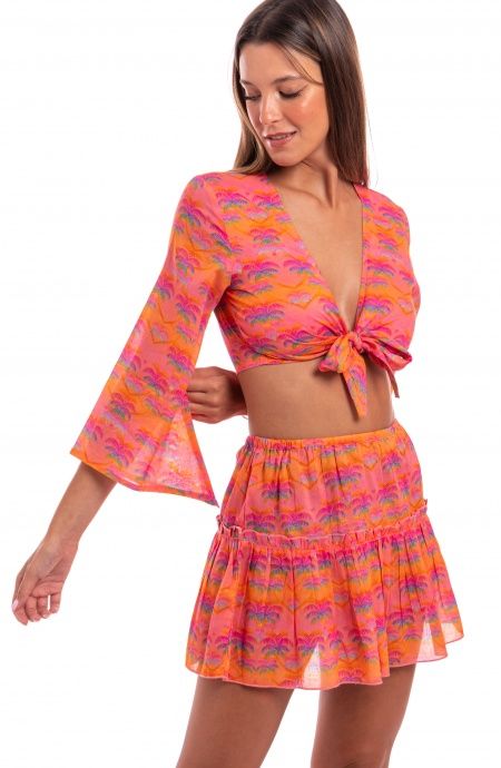 Pin Up Stars Crop Top Cotone Stampa Palmié Saldi