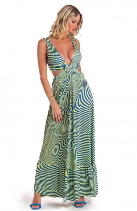 Pin Up Stars Vestito Lungo Jersey Stampa Optical Saldi Di Fabbrica