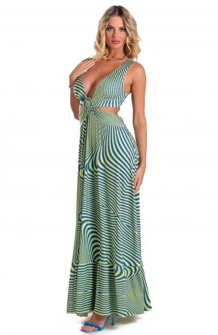 Pin Up Stars Vestito Lungo Jersey Stampa Optical Saldi Di Fabbrica