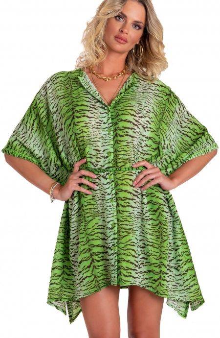 Pin Up Stars Poncho Mussola Di Viscosa Stampa Tigre In Saldo