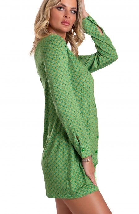 Pin Up Stars Chemisier in Jersey Stampa Squame Moda