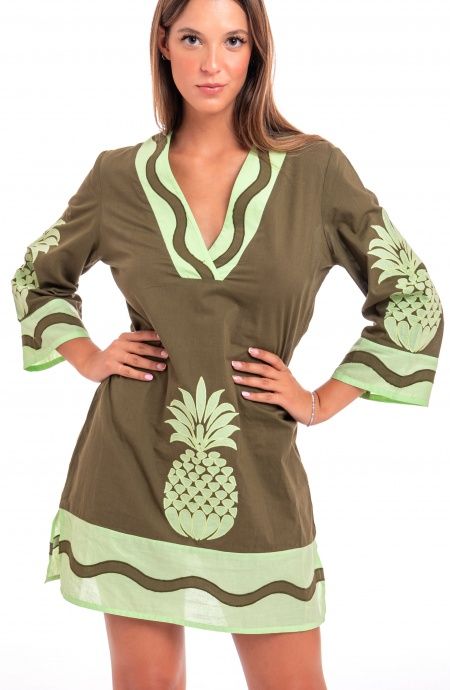 Pin Up Stars Tunichetta Ricamata Pineapple Patch in Cotone Italy