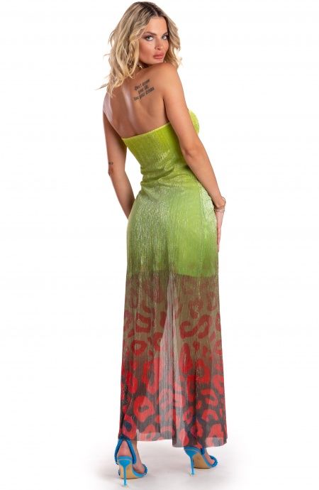 Pin Up Stars Abito Lungo Off-Shoulders Con Anella Crepon Lamè Stampa Macula Degradé In Linea