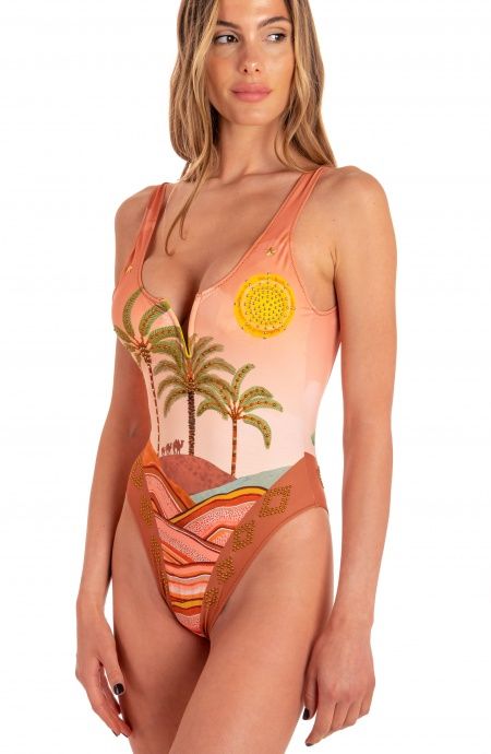 Pin Up Stars Costume Intero Imbottito Stampa Dune Con Borchie Promozione