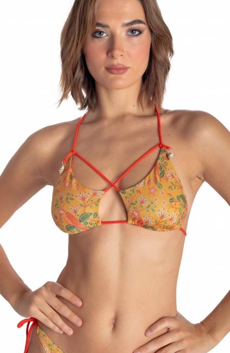 Pin Up Stars TOP BIKINI TRIANGOLO IMBOTTITO CON CONCHIGLIE STAMPA FLOWER BIRD Fino Al -60%