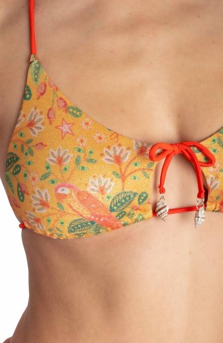 Pin Up Stars TOP BIKINI TRIANGOLO IMBOTTITO CON CONCHIGLIE STAMPA FLOWER BIRD Fino Al -60%