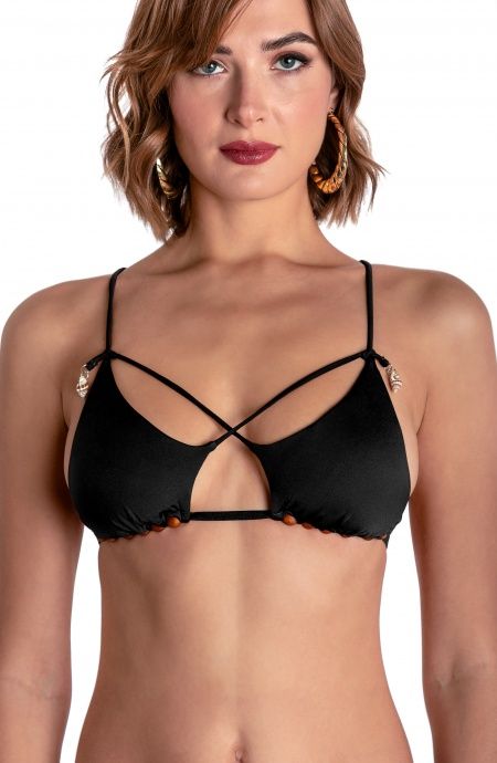 Pin Up Stars TOP BIKINI TRIANGOLO IMBOTTITO CON PERLE E CONCHIGLIE TINTA UNITA Lightning offer