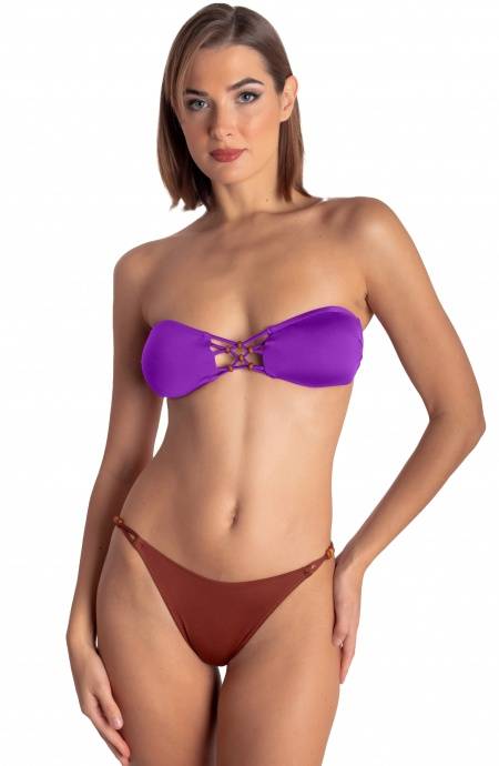 Pin Up Stars TOP BIKINI FASCIA IMBOTTITA CON INTRECCIO E PERLE TINTA UNITA Nuova