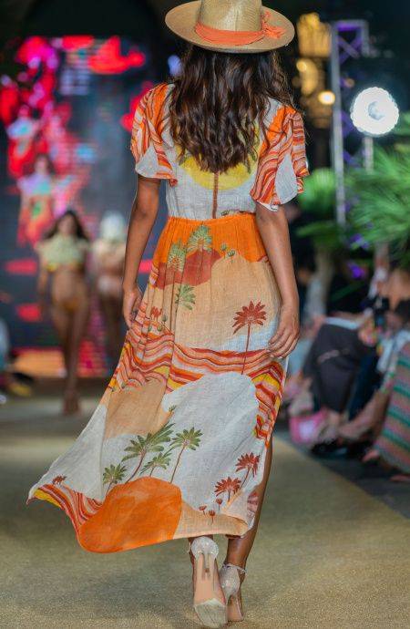 Pin Up Stars Long Dress Scollo a V In Garza Stampa Dune Italy