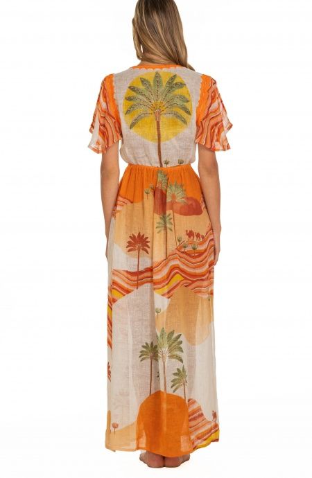Pin Up Stars Long Dress Scollo a V In Garza Stampa Dune Italy