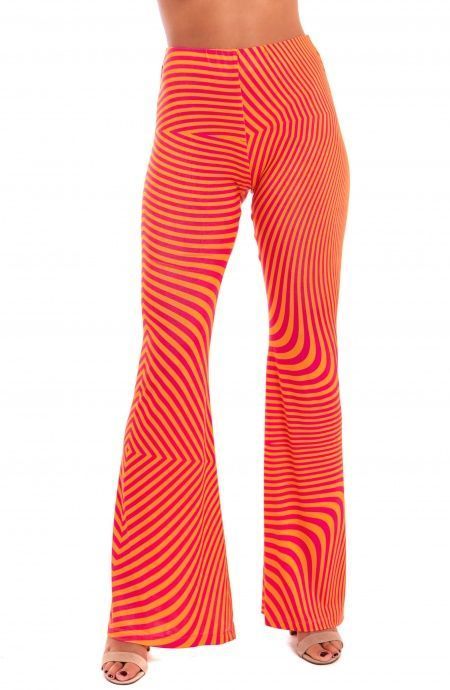 Pin Up Stars Pantalone a Zampa Jersey Stampa Optical Sconto