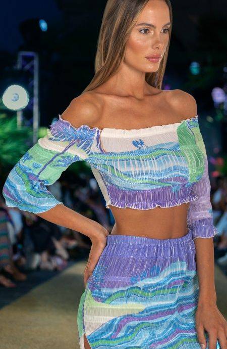 Pin Up Stars Top Goffrato Maniche Campana Stampa Dune 2025