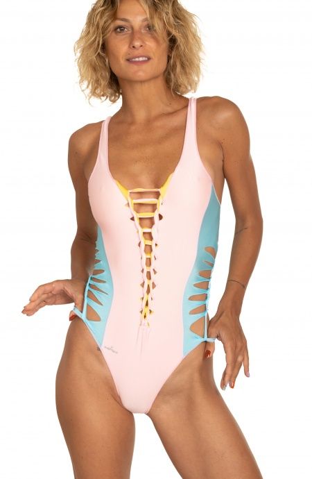 Pin Up Stars Costume Intero Double Cut Tinta Unita Consegna Veloce