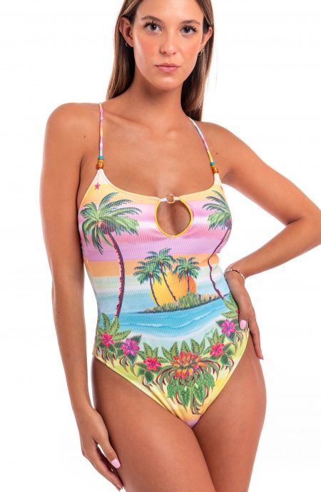 Pin Up Stars Costume Intero Tessuto Costina Stampa Hawaii Saldi