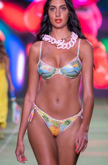 Pin Up Stars Bikini Balconcino Con Ferretto Paillettes Stampa Hawaii Offerte