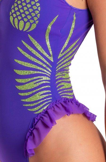 Pin Up Stars Costume Intero Tulle Stampa Ananas Lurex Nuovo
