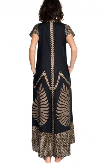 Pin Up Stars Long Dress In Cotone Foglia Oro Spedizione Gratuita