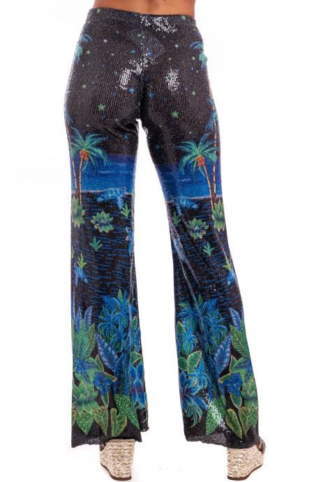 Pin Up Stars Pantalone Zampa Paillettes Stampa Hawaii Promozione Limitata