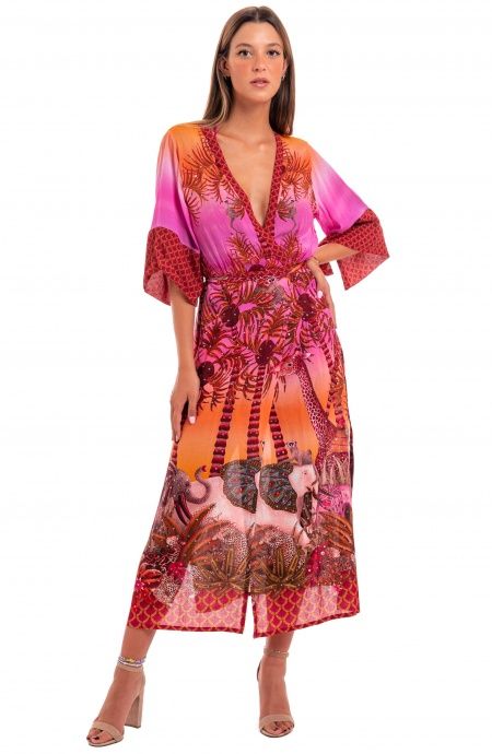 Pin Up Stars Kimono Mussola di Viscosa Palm Paradise Presa