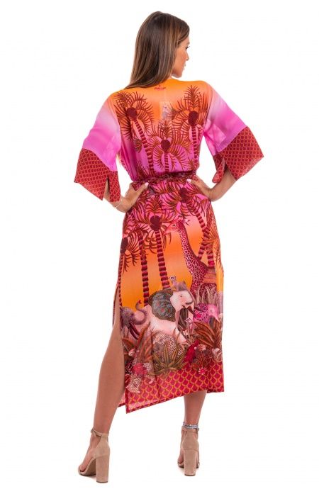 Pin Up Stars Kimono Mussola di Viscosa Palm Paradise Presa