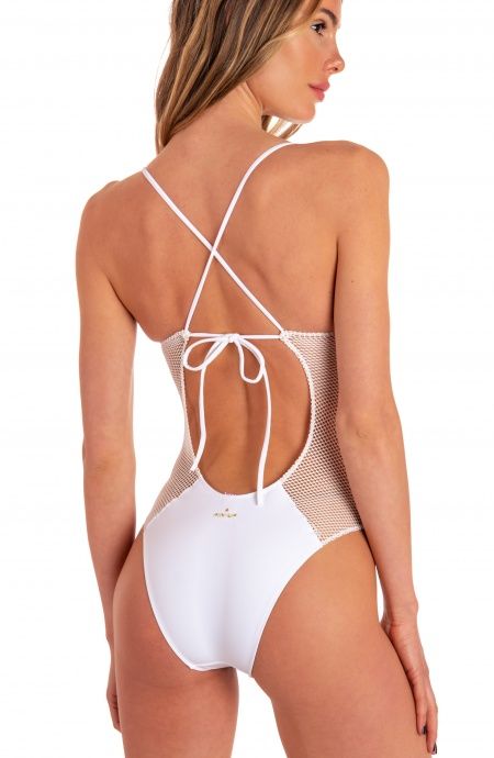 Pin Up Stars Costume Intero Ricamo Lance Tinta Unita Rete Nuova