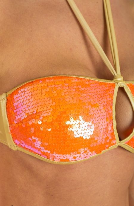 Pin Up Stars Bikini Fascia Goccia Centroseno Slip Fiocchi Bicolor Paillettes Moda