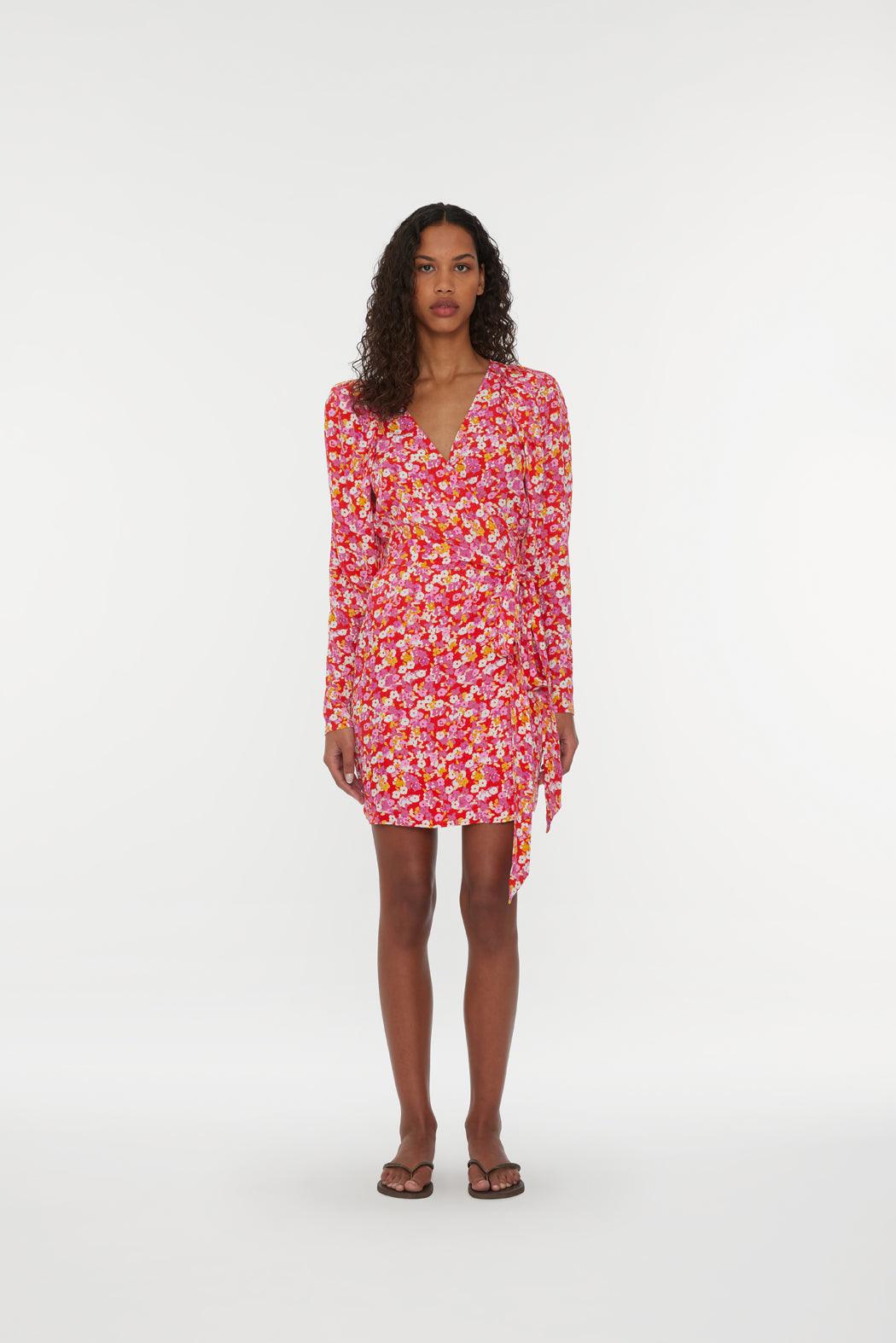 Reina Olga Jacquard Mini Wrap Dress Vendita Calda