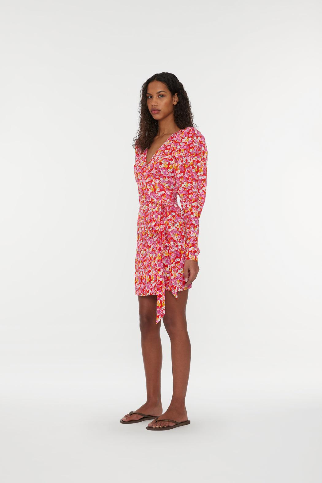Reina Olga Jacquard Mini Wrap Dress Vendita Calda