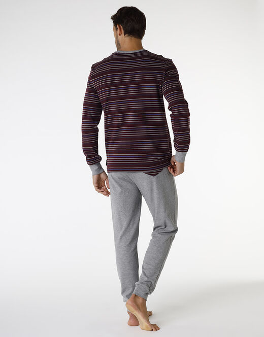 Lovable Pigiama lungo in interlock di cotone, bordeaux con righe multicolor Nuovo