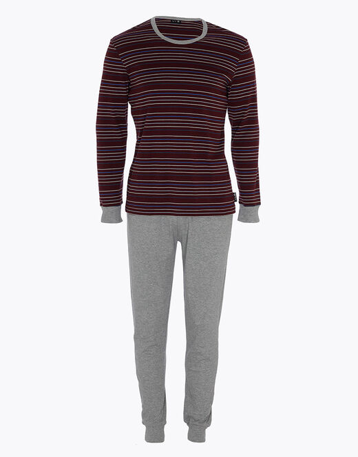 Lovable Pigiama lungo in interlock di cotone, bordeaux con righe multicolor Nuovo