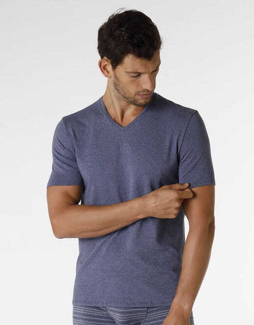 Lovable T-shirt Rephined Cotton Modal, blu melange Fino Al -60%