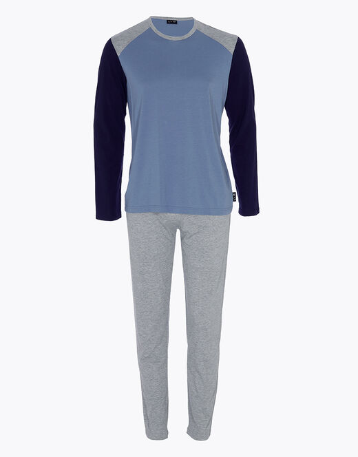 Lovable Piagiama lungo in cotone, blu polvere, blu navy e grigio melange Novità