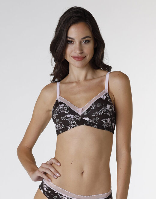 Lovable Reggiseno senza ferretto My Daily Comfort Printed in microfibra, fiori caffè Italy
