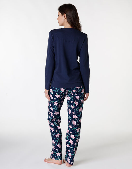 Lovable Pigiama lungo in interlock di cotone, blu con stampa floreale Comprane uno, ottenene uno gratis