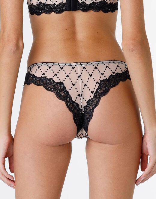 Lovable Brasiliano Velvet Tulle in pizzo e tulle, skin e nero Nuova
