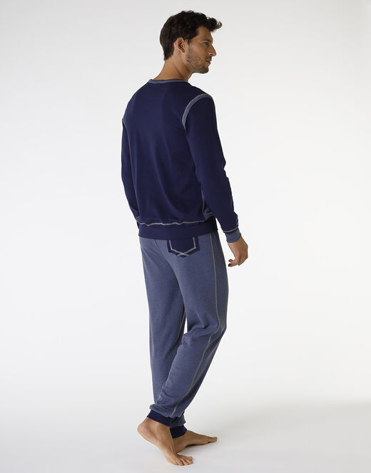 Lovable Pigiama lungo in Interlock filato melange, blu navy e blu melange Qualità