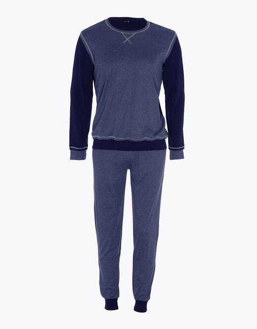 Lovable Pigiama lungo in Interlock filato melange, blu navy e blu melange Qualità