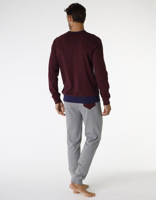 Lovable Pigiama lungo in interlock di cotone, bordeaux grigio e blu Pezzi Unici