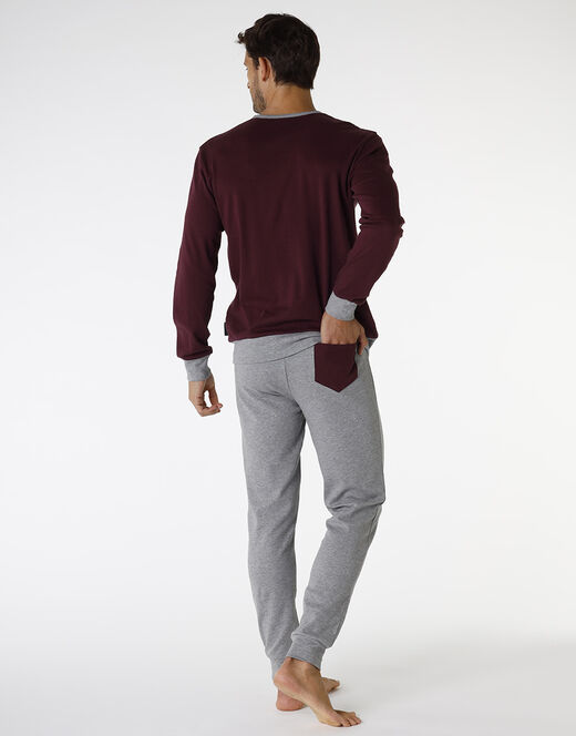 Lovable Pigiama lungo in interlock di cotone, bordeaux e grigio melange Fino Al -60%