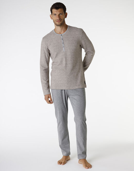 Lovable Pigiama lungo in interlock, corda scuro e grigio Hotsell