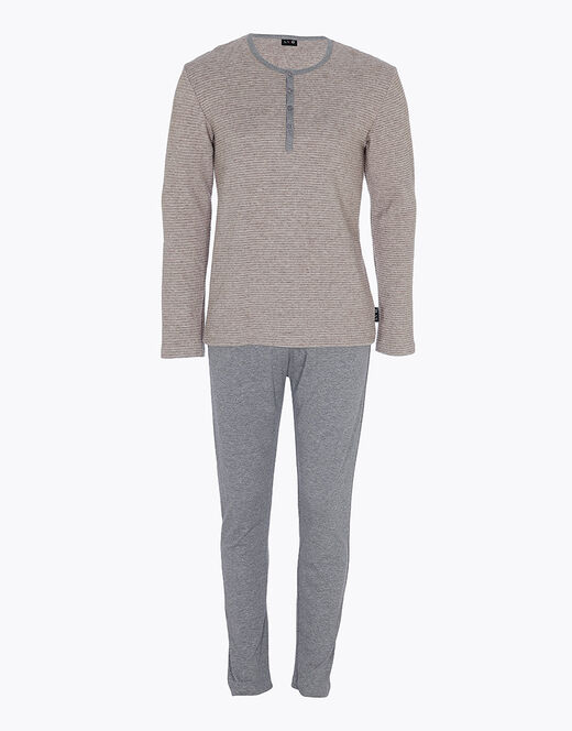 Lovable Pigiama lungo in interlock, corda scuro e grigio Hotsell