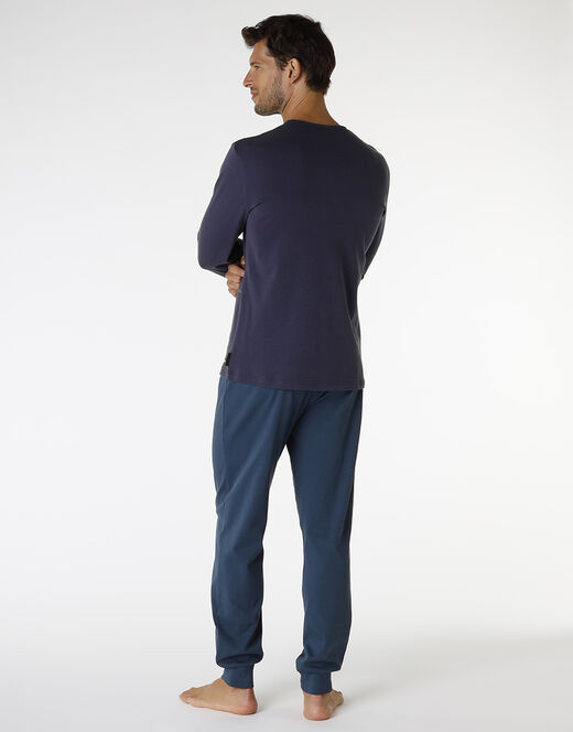 Lovable Pigiama lungo in interlock di cotone, blu navy con stampa a quadri Vendita Calda