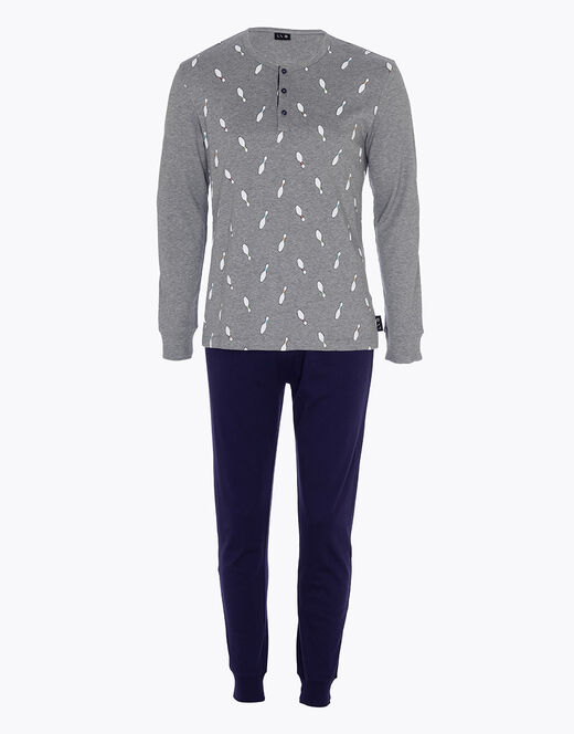 Lovable Pigiama lungo in cotone, grigio melange scuro stampa bowling Consegna Veloce