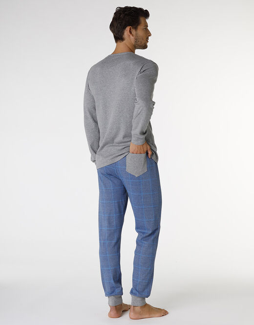 Lovable Pigiama lungo in interlock di cotone, grigio melage scuro e blu polvere con stampa Fino Al -60%