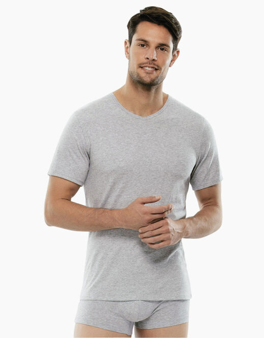 Lovable T-shirt 100% cotone Pure Cotton con scollo a V, grigio melange